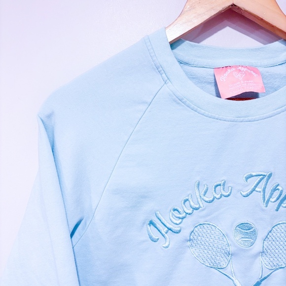 HOAKA APPAREL Mint green embroidered cropped sweatshirt | Cotton pullover | XS* - Picture 3 of 8